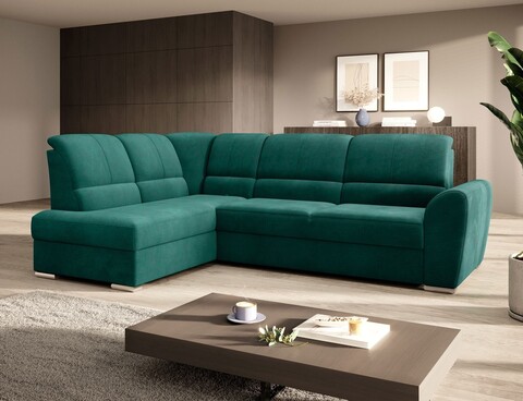 Coltar extensibil stanga 3 locuri ELTAP, LT-35NU, Siber, 270x186x93 cm, lemn/poliester, verde inchis