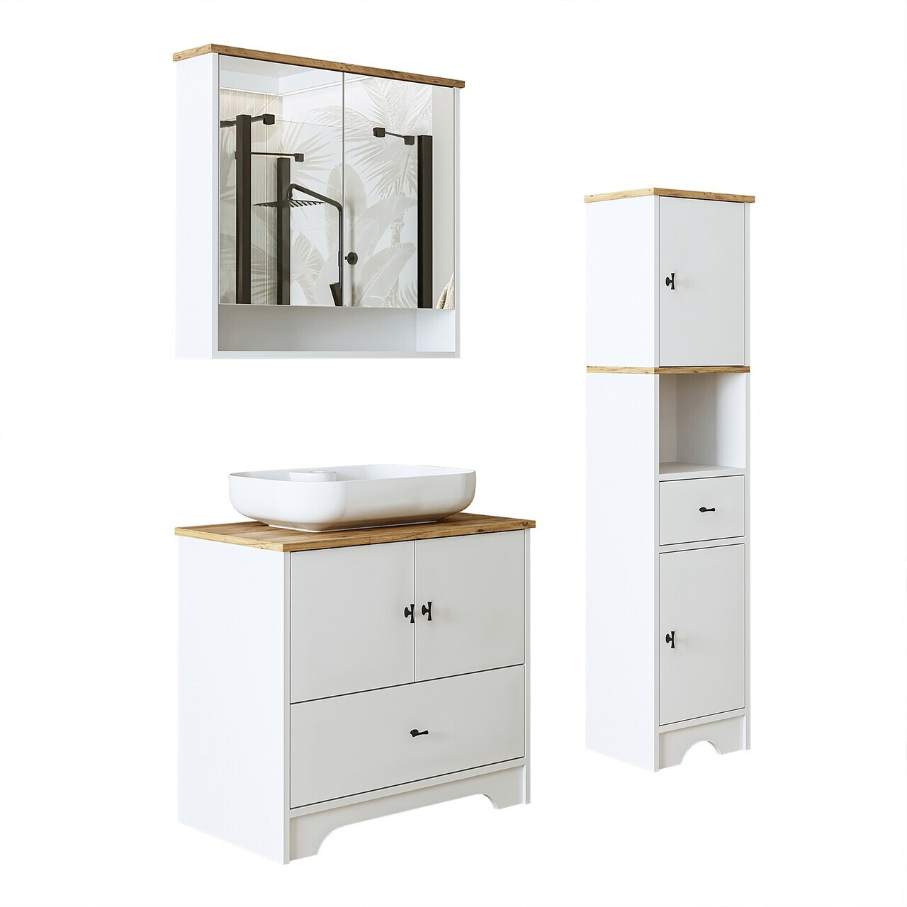 Set Dulap de Baie cu Chiuvetă și Oglindă (3 Piese), Hanah Home, 2394, MDF-LAM, Alb mat — imaginea 8