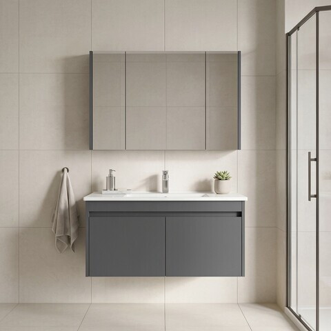 Set Dulap de Baie cu Chiuvetă și Oglindă (2 Piese), Hanah Home, Arno 100, Gri