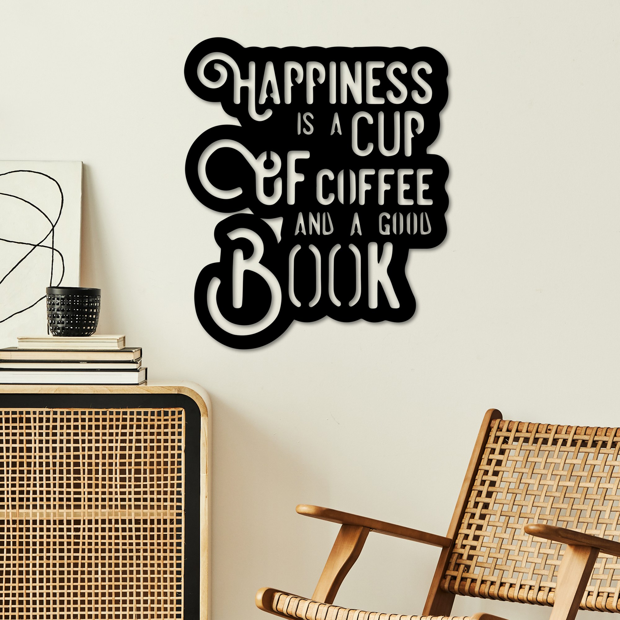 Decoratiune de perete, Happiness Coffee, Dimensiune: 38 x 44 cm , Negru