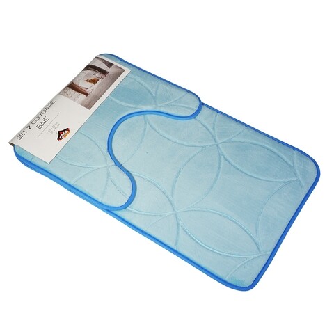 Set 2 covorase de baie, Casa Plastor, Circles, 45 x 73 cm, 37 x 45 cm, poliester/poliuretan/PVC, bleu