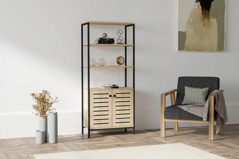 Corp biblioteca, puqa design, metela, 70x162.2x34 cm, pal, safir / negru
