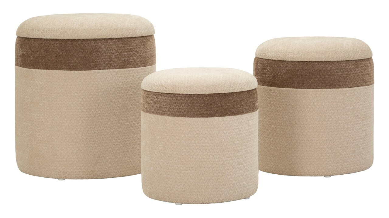 Set 3 taburete cu spatiu de depozitare, Mauro Ferretti, Nordic Style, 39x47 cm, poliester/MDF, maro — imaginea 6