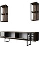 Comoda TV, Bexley, Chrome Line, 180x30x48 cm, PAL, Nuc / Negru