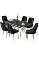Set masa extensibila si scaune (7 piese), Hanah Home, Nis, Model de marmură neagră / Crom / Negru