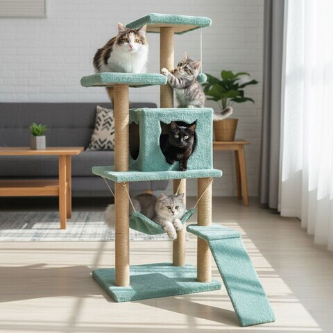 Casă pentru pisici, Paws & Whiskers, Pandora, MATERIAL TEXTIL WELSOFT, Turcoaz