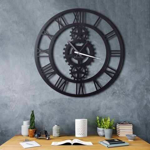 Ceas de perete, gear xl, metal, dimensiune: 70 x 70 cm, negru