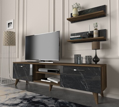 Mobilier pentru living Ayden, Tera Home, 3 piese, 150×29.5×40.6 cm, maro/marble 150x29.5x40.6