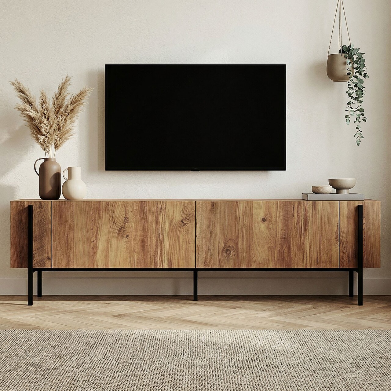 Comoda TV, Hanah Home, Nexus, 180x30x45 cm, Pin Atlantic / Negru - imagine 2