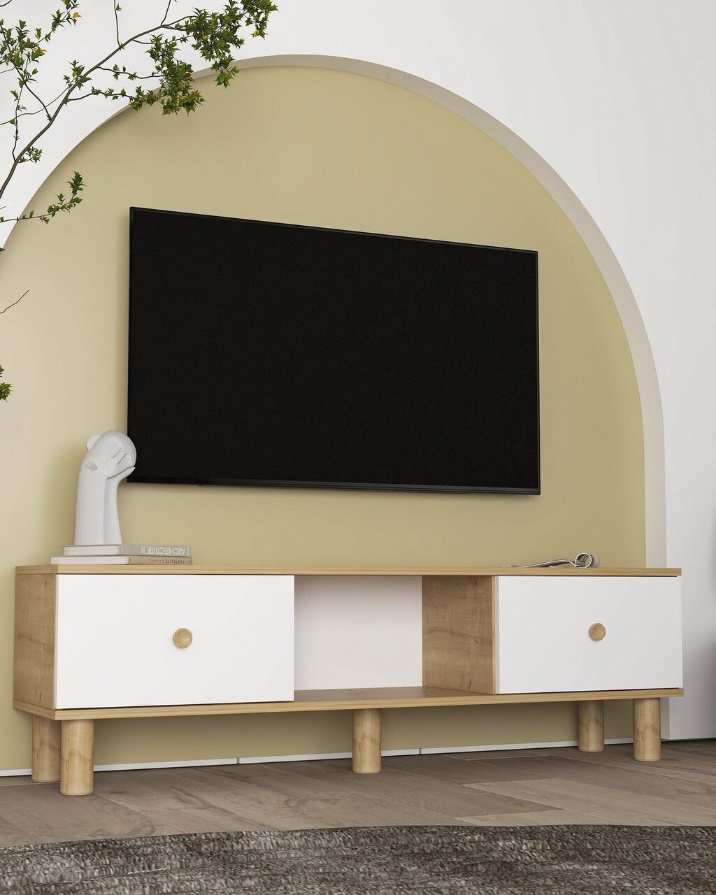 Comoda TV, Olivia, Mono, Stejar Safir / Alb - 1 | YEO