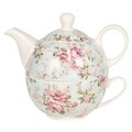 Set ceainic si ceasca cu farfurie, Spring Blooming, Clayre & Eef, portelan, 400 ml