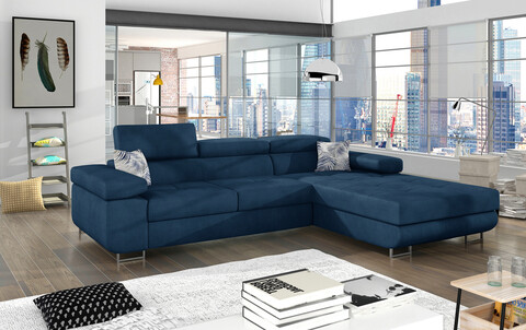 Coltar extensibil dreapta 4 locuri ELTAP, Armd-39, Armando, 289x203x85 cm, lemn/poliester, albastru inchis