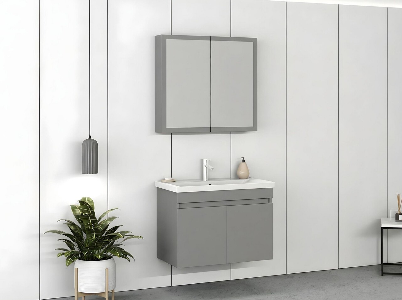 Set mobilier de baie (2 piese), Hanah Home, Foresta 80, Gri Mat - view 3