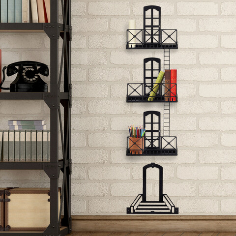 Raft de perete, Cerritos, Metal Wall Shelf 3, 42x125x16 cm, Negru Cerritos