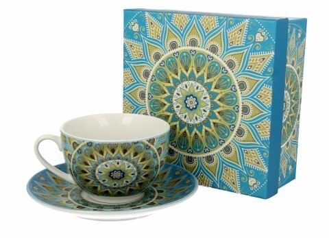 Ceasca cu farfurie Tribal, Duo, 250 ml, portelan, multicolor