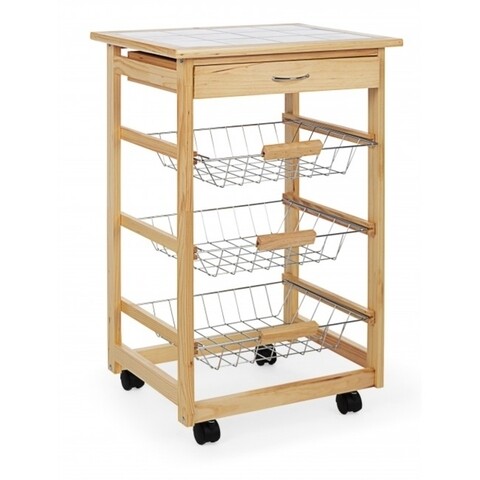 Carucior cu 3 cosuri, small bon, bizzotto, 47x37x75 cm, lemn de pin/ceramica, natural