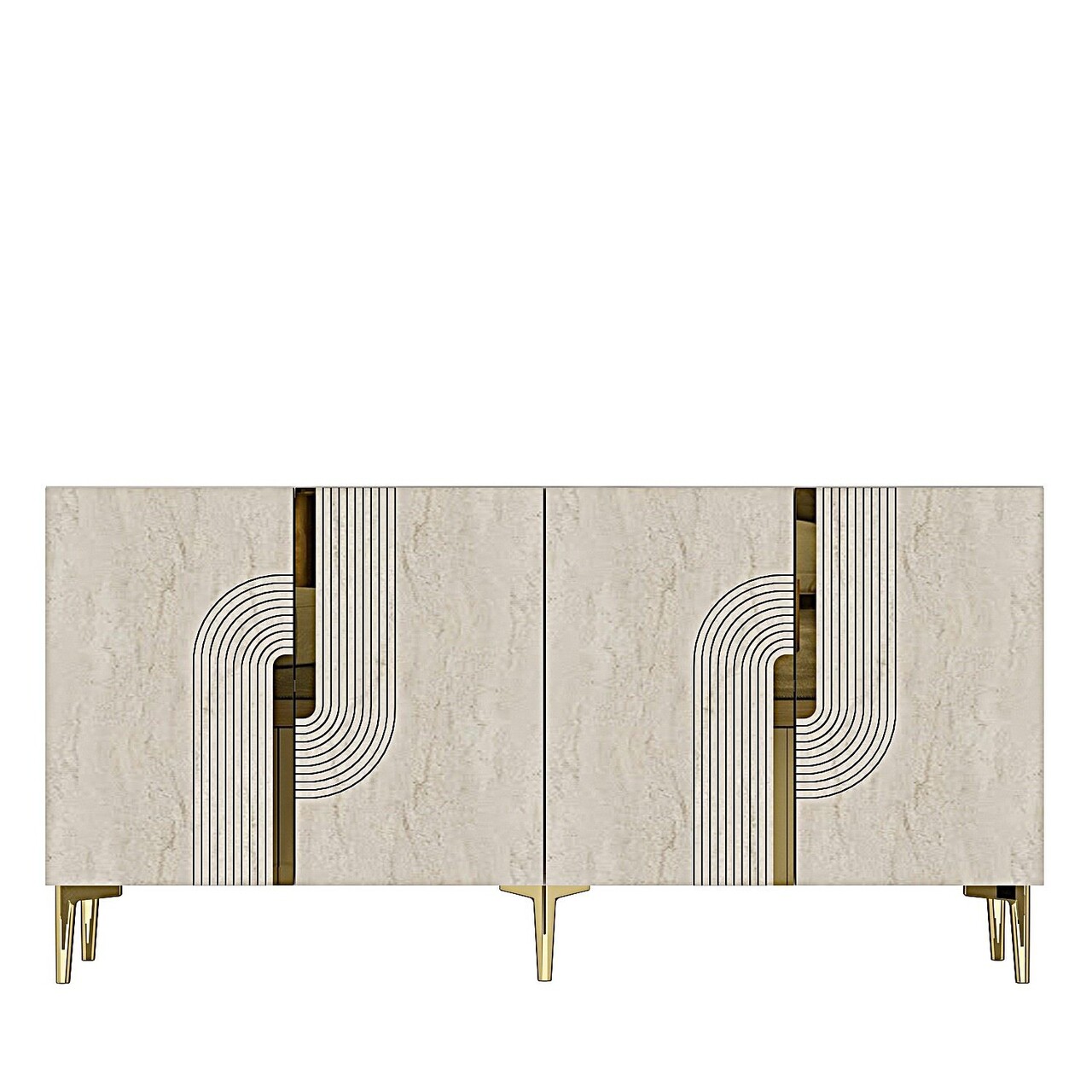 Consola, Hanah Home, Meyra 150, 150x75x32 cm, PAL , White / Travertine / Gold - view 3