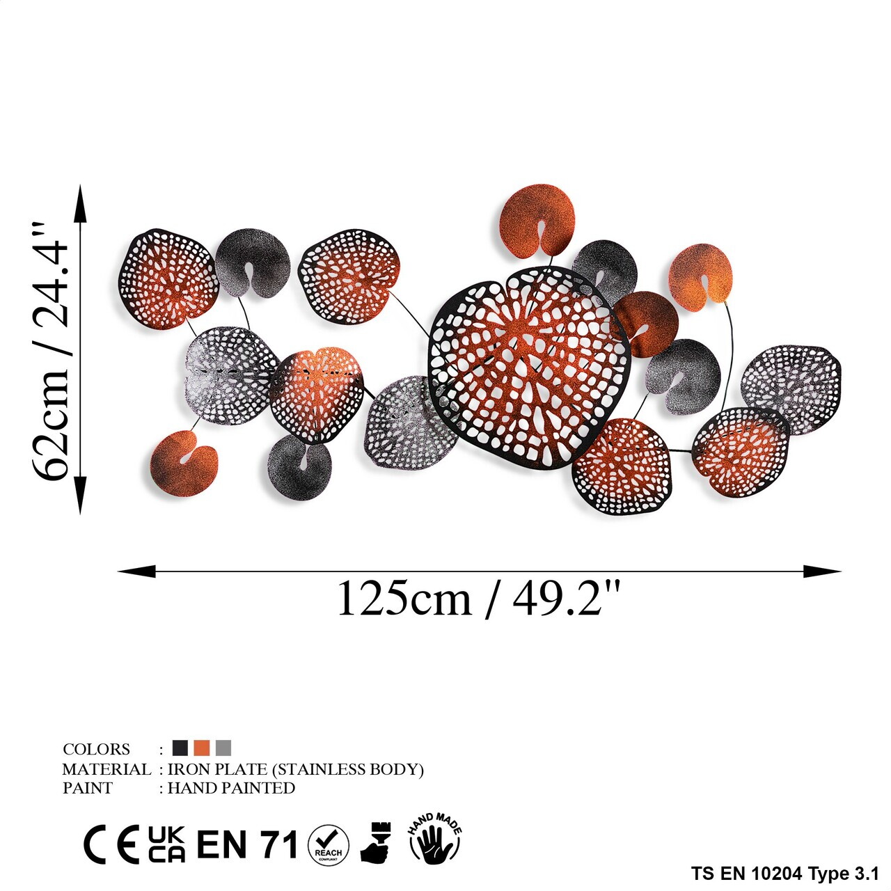 Decoratiune de perete, Nenuharps 2, Metal, Dimensiuni: 125 x 62 x 4 cm, Multicolor — imaginea 7