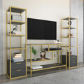 Comoda TV, Retricy, Robbins, 198x39x160 cm, PAL, Aur/Antracit