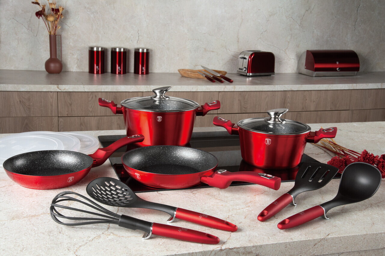 Set pentru gatit Berlinger Haus, Burgundy, 13 piese, aluminiu forjat, rosu - imagine 12