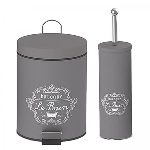 Set cos si perie pentru baie Le Bain, InArt, metal, gri/alb