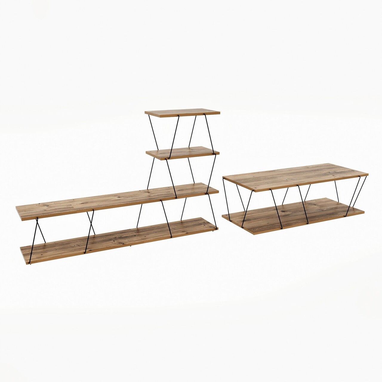 Set mobilier living, Hanah Home, Basak, Pin Atlantic / Negru - view 3