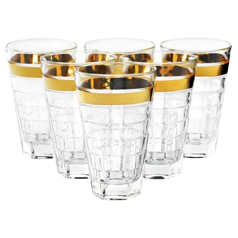 Set 6 pahare diverse bauturi, vidivi, baguette, 430 ml, sticla, transparent/auriu