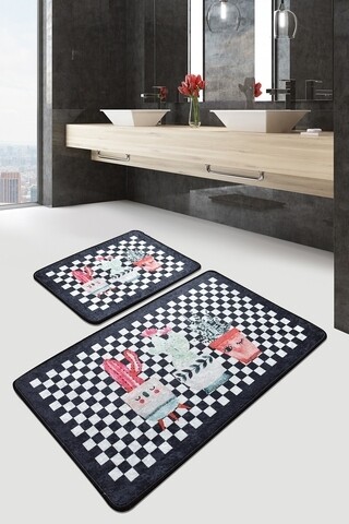 Set 2 covorase de baie Black Happy House, Chilai, 50×60 cm/60×100 cm, multicolor Covoare