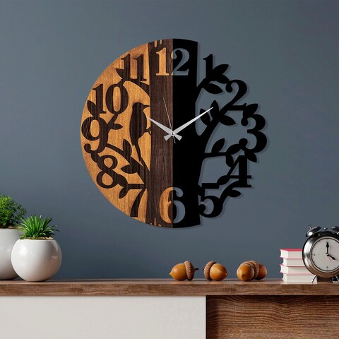 Ceas de perete, Wooden Clock, Lemn/metal, ø56 cm, Nuc / Negru mezoni.ro