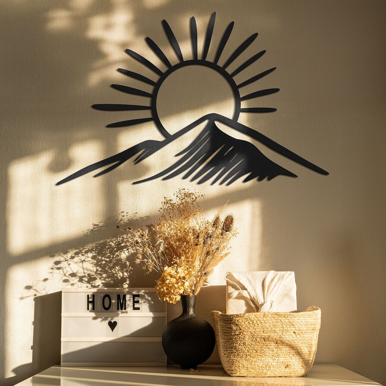 Decoratiune de perete, Amanecer, Metal, Grosime: 1,2 mm, Negru