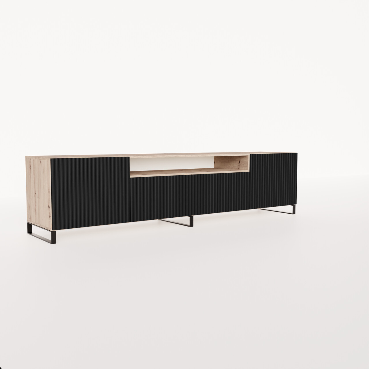 Comoda TV ADRK, Noemi, 200x41x53 cm, PAL melaminat/MDF, negru/artisan — imaginea 3