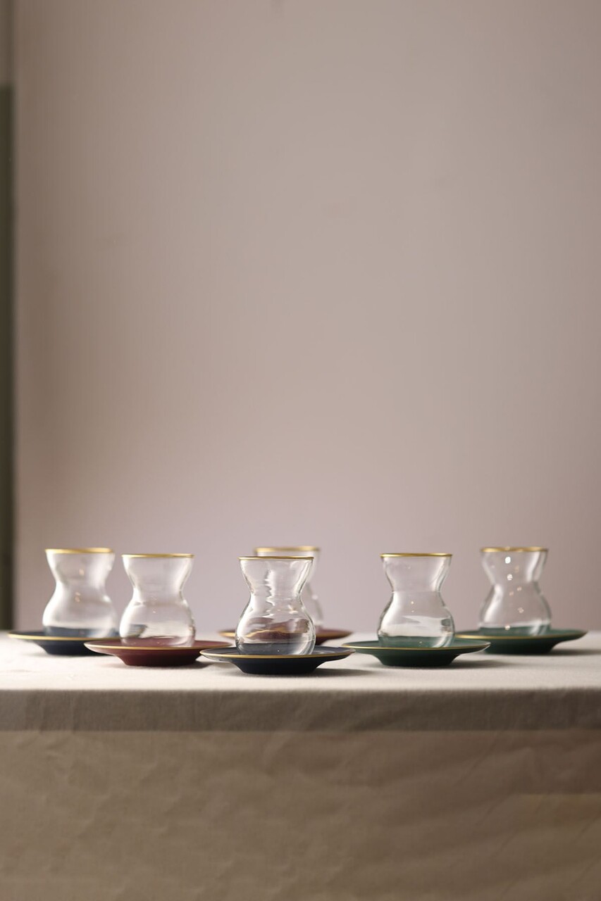 Set de pahare pentru ceai (12 bucăți), L'essentiel Maison, 127RKL1203, Farfurie: 12 x 12 x 1,7 cm (6 bucăți), Transparent / Auriu / Albastru închis / Vișiniu / Verde - view 2