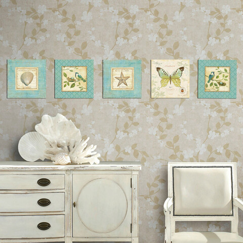 Set 5 tablouri decorative, utb096, mdf , imprimat uv, albastru / crem / verde
