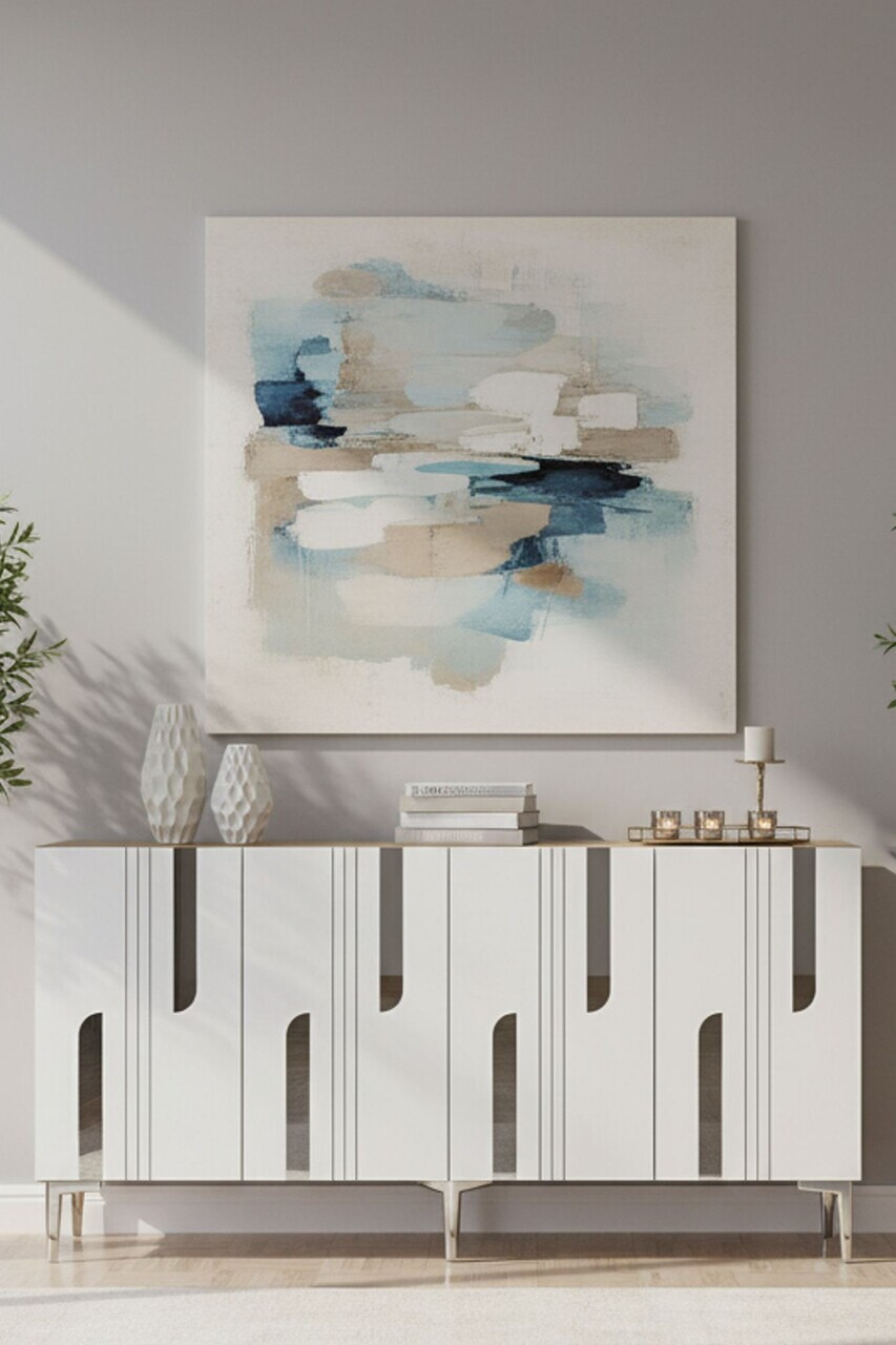 Consola, Hanah Home, Nota 150, 150x75x32 cm, Stejar Safir / Alb / Argintiu — imaginea 2