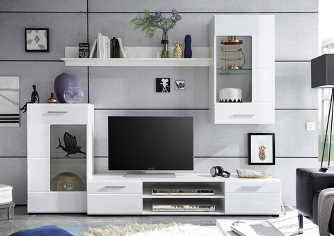 Mobilier living, 4 piese, Shine, 230 x 40 x 190 cm, PAL/MDF, alb lucios