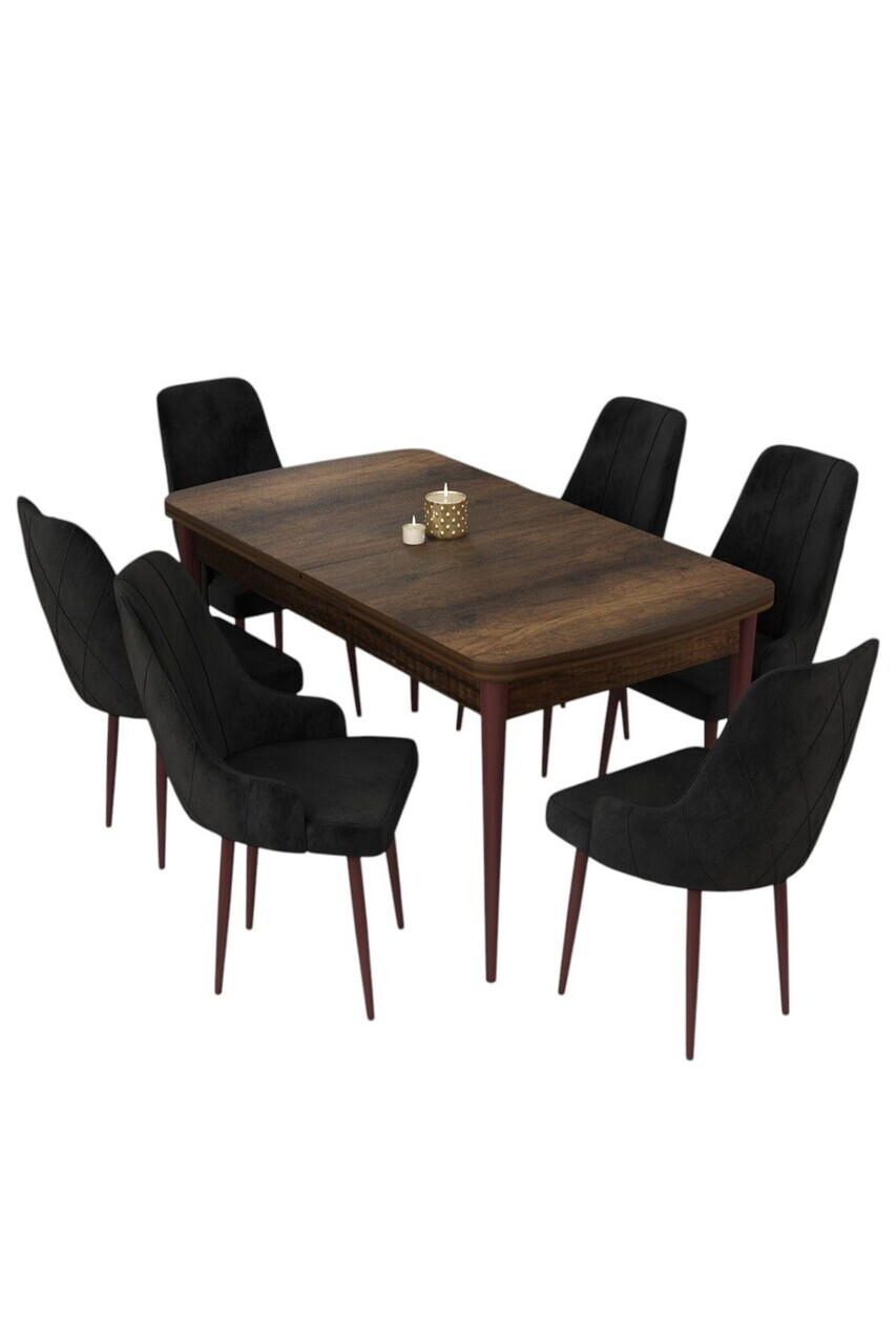 Set masa extensibila si scaune (7 piese), Hanah Home, Eta, Model baroc din lemn / Negru — imaginea 2