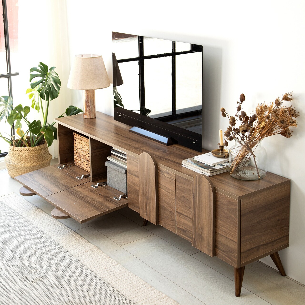 Comoda TV, Neostill, New Line, 180x50x35 cm, Cadru: PAL MELAMINAT 100%., Maro - 2 | YEO