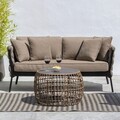 Masuta de cafea pentru gradina Ariki, 73 x 61 x 46 cm, otel/ratan sintetic/sticla temperata