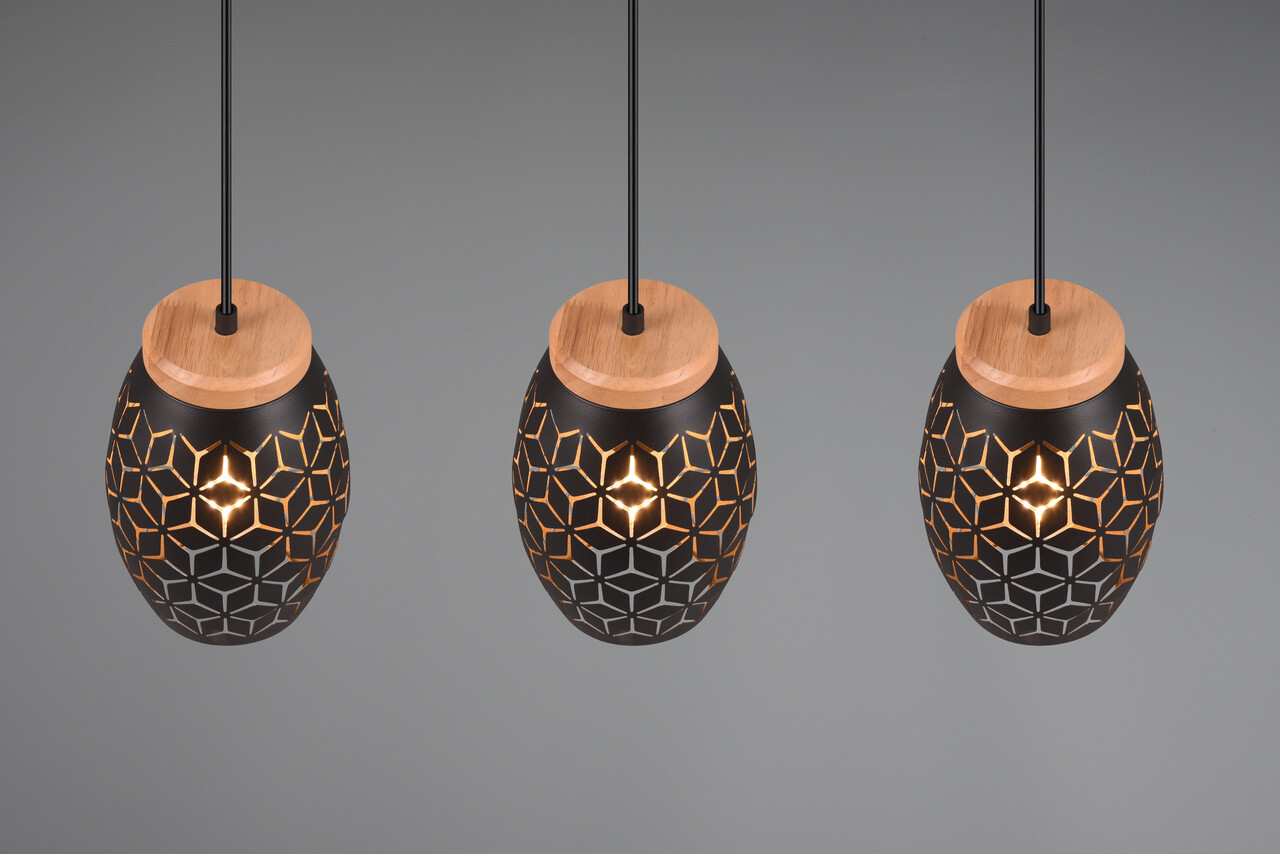 Lustra Bidar, RL, 71x15x150 cm, 28W, 3x E27, metal, negru/natur