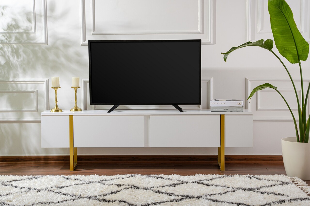Comoda TV, Nordure, Serenity, 180x50x29.5 cm, Alb/Auriu - 1 | YEO