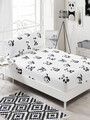 Set de pat dublu (cearceaf cu elastic si perne) 3 piese, Panda, Eponj Home, 65% bumbac/35% poliester