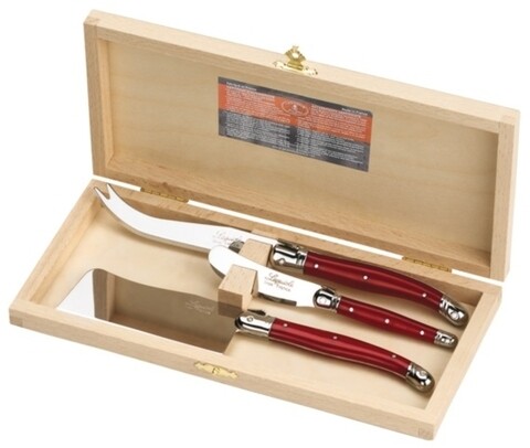 Set 3 cutite pentru branzeturi cu cutie laguiole, jean dubost, inox/lemn, rosu