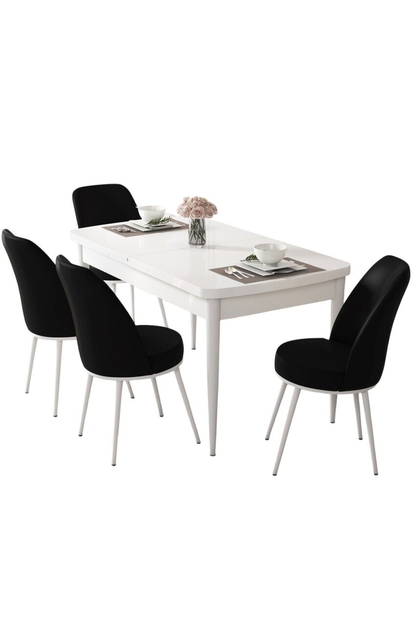 Set masa extensibila si scaune (5 piese), Hanah Home, Kor, Alb/Negru — imaginea 2