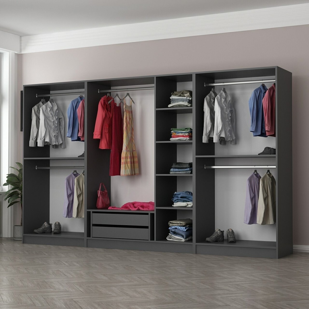 Dulap pentru haine, Minerva, Kale, 315x210x52 cm, PAL, Antracit - 1 | YEO