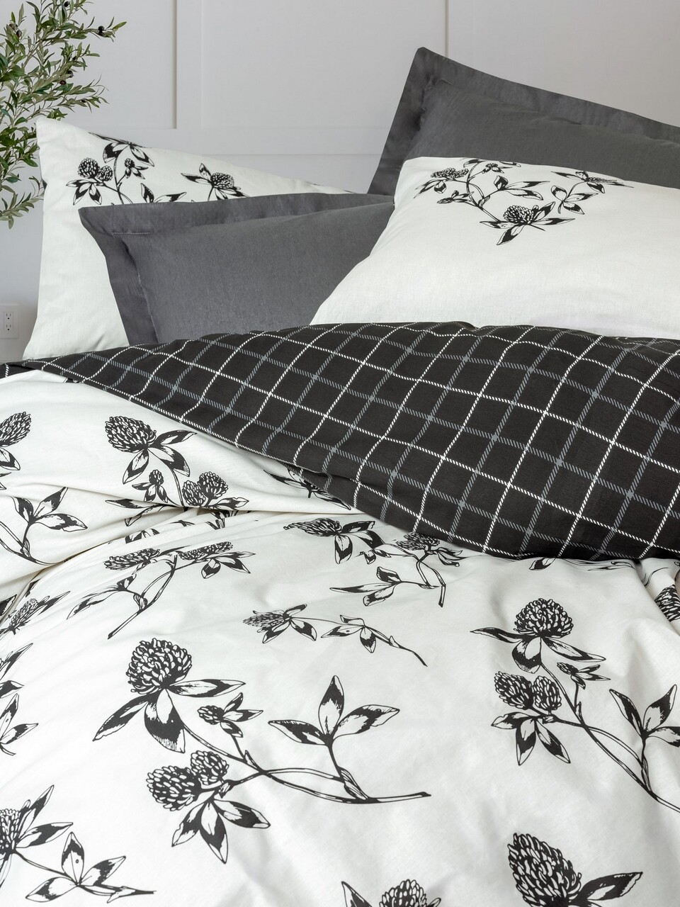 Lenjerie de pat pentru o persoana, Ohia - Anthracite, Cotton Box, Bumbac Ranforce