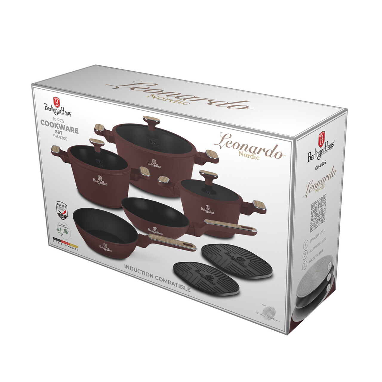 Set pentru gatit Berlinger Haus, Leonardo Nordic, 10 piese, aluminiu forjat, visiniu mat - imagine 17