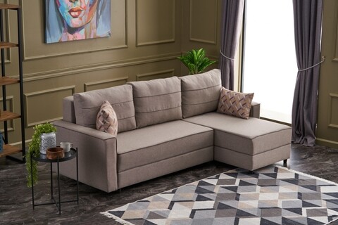 Coltar extensibil pe dreapta Ece, Balcab Home, 242x90x88 cm, lemn, crem 242x90x88 imagine model 2022