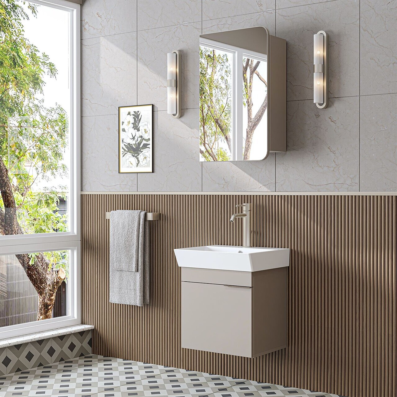 Set Dulap de Baie cu Chiuvetă și Oglindă (2 Piese), Hanah Home, 2935, MDF, Gresie — imaginea 3