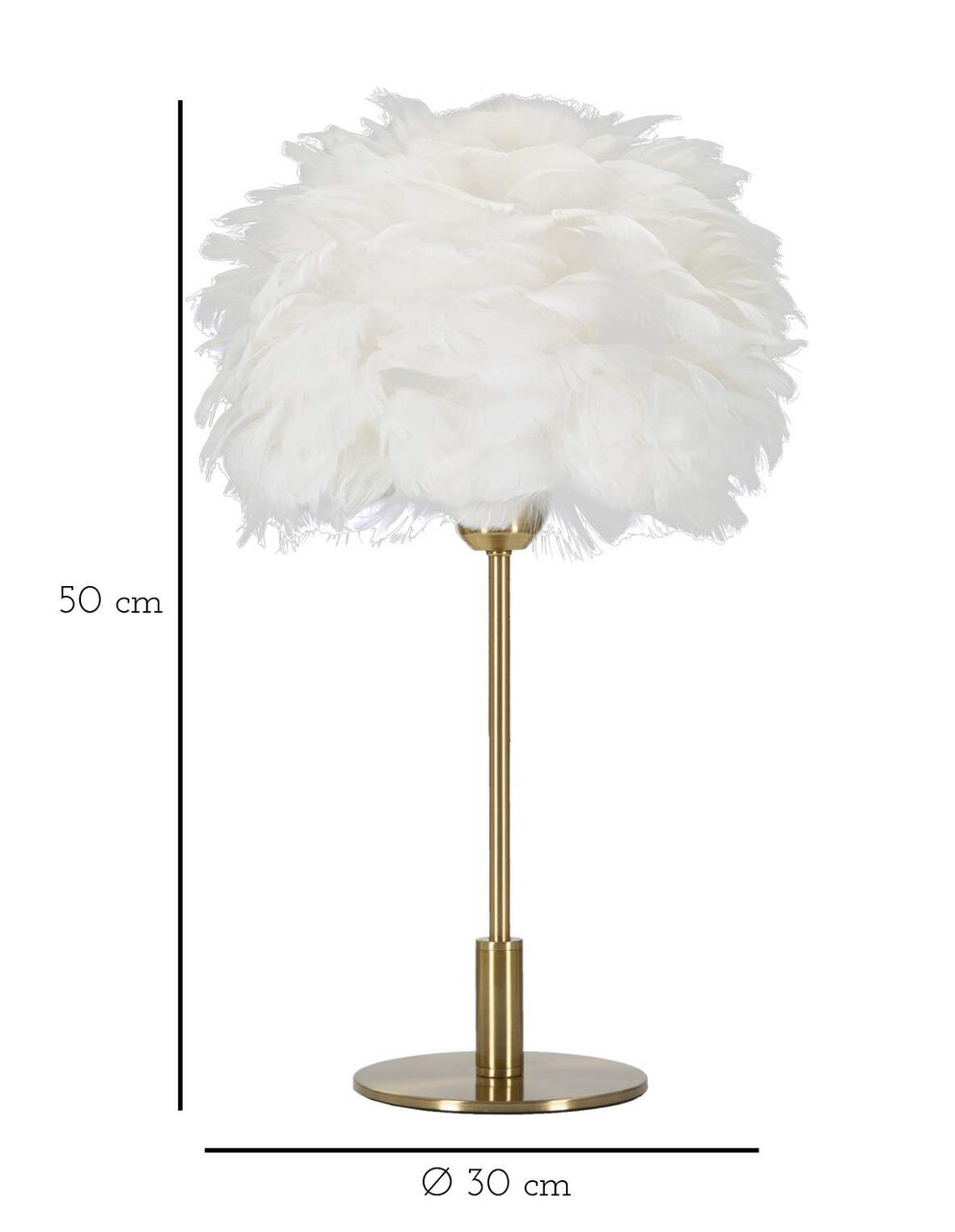 Lampa de masa Ball Feather, Mauro Ferretti, Ø30 x 50 cm, 1 x E27, 40W, fier, auriu/alb