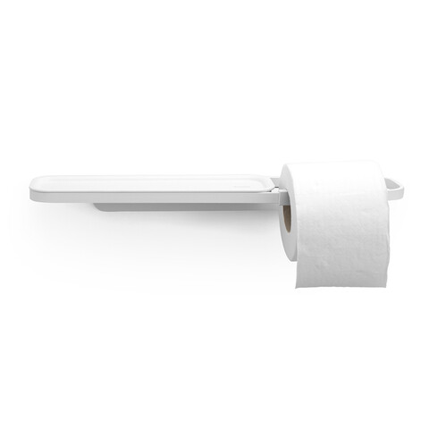 Suport hartie igienica cu raft depozitare, Brabantia, MindSet, 42x9x4.5 cm, otel, Alb